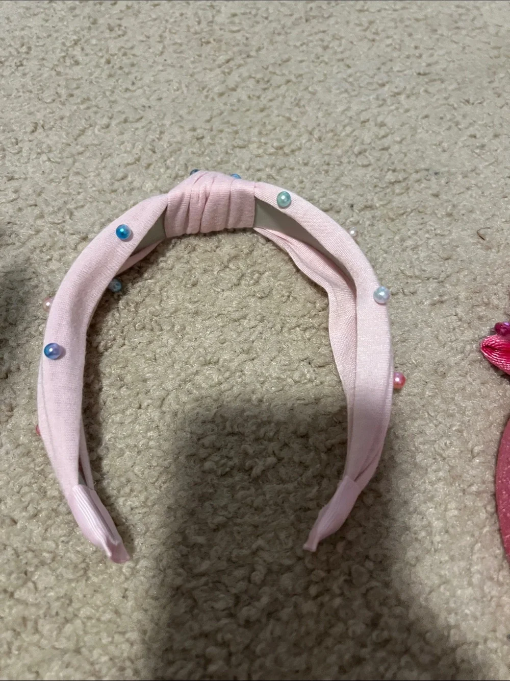Pink Pearl-Embellished & Velvet Bow Kids Headband